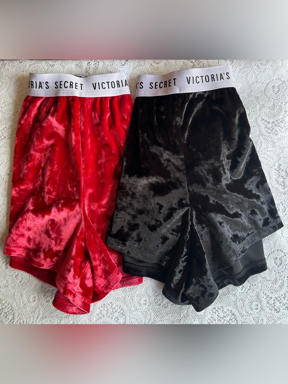2 Pair -Victoria's Secret Velvet Lounge Shorts - Red & Black - size small/petite